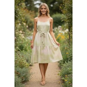 April Cornell Lime Green Tie Dye Rayon Midi Dress M NWOT Embroidered Coastal